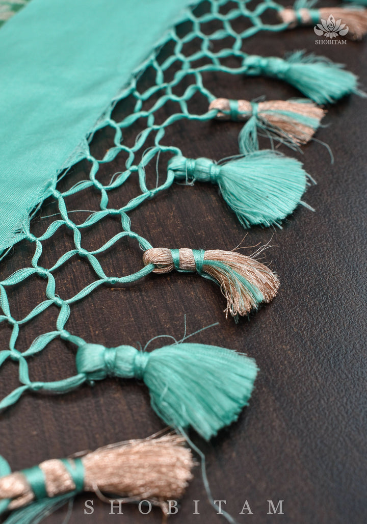 Aqua Green Banarasi Katan Silk Saree with Meenakari Patola Brocade Jaal and Zari Border | SILK MARK CERTIFIED