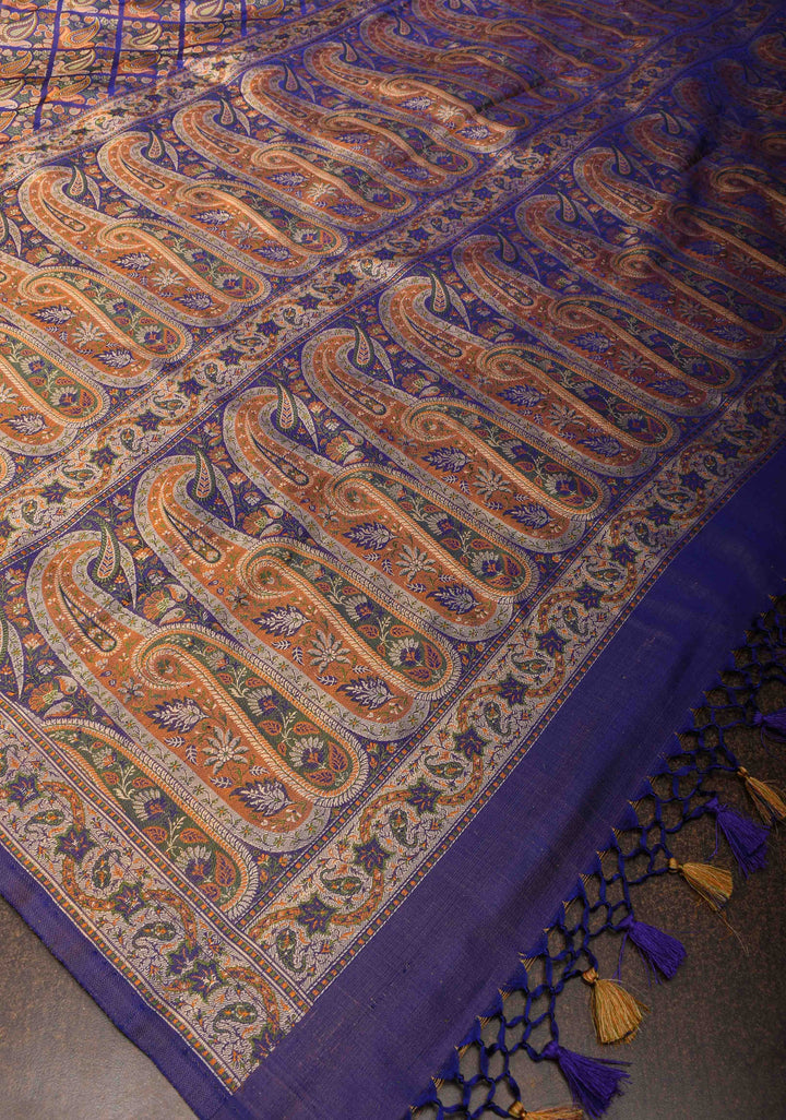 Blue Tanchoi Banarasi Satin Silk Saree with Floral Brocade  | SILK MARK CERTIFIED