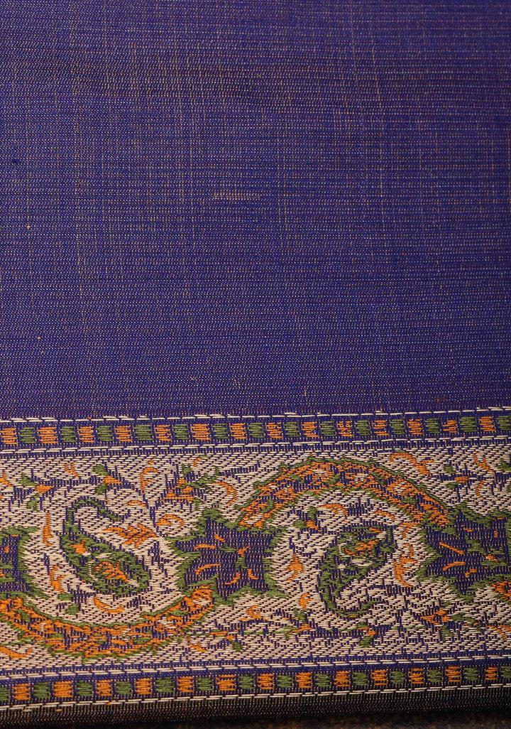 Blue Tanchoi Banarasi Satin Silk Saree with Floral Brocade  | SILK MARK CERTIFIED
