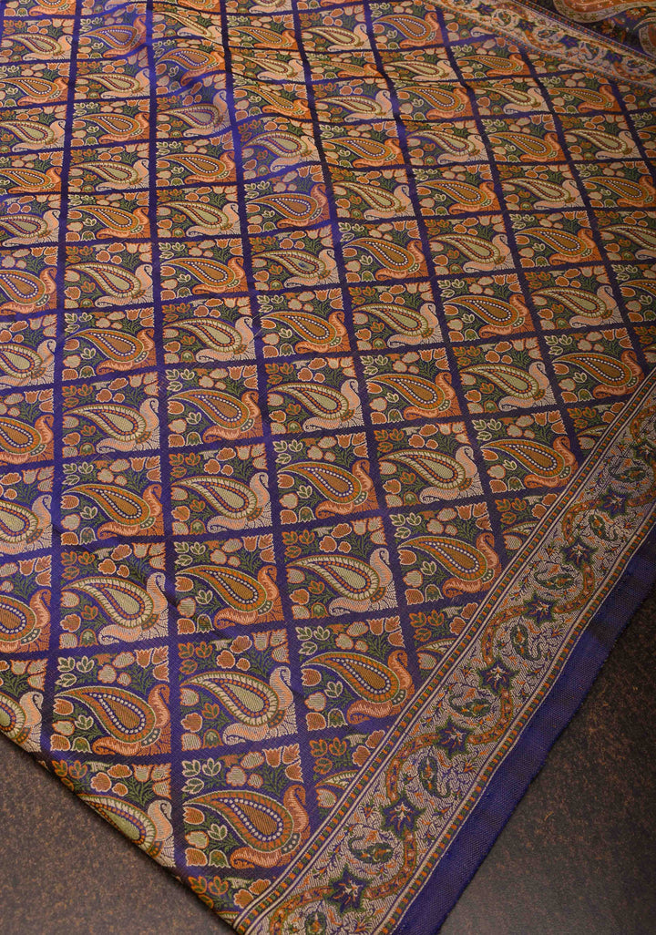 Blue Tanchoi Banarasi Satin Silk Saree with Floral Brocade  | SILK MARK CERTIFIED