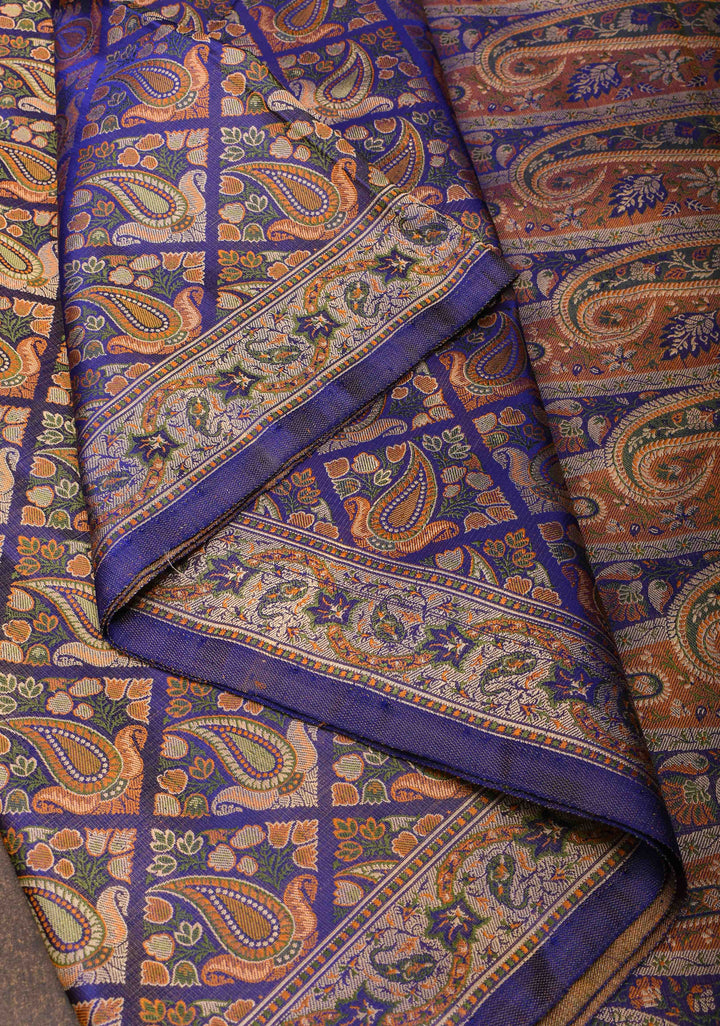 Blue Tanchoi Banarasi Satin Silk Saree with Floral Brocade  | SILK MARK CERTIFIED