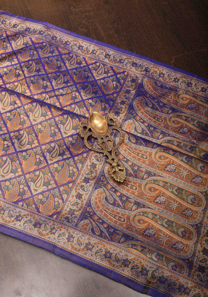 Blue Tanchoi Banarasi Satin Silk Saree with Floral Brocade  | SILK MARK CERTIFIED