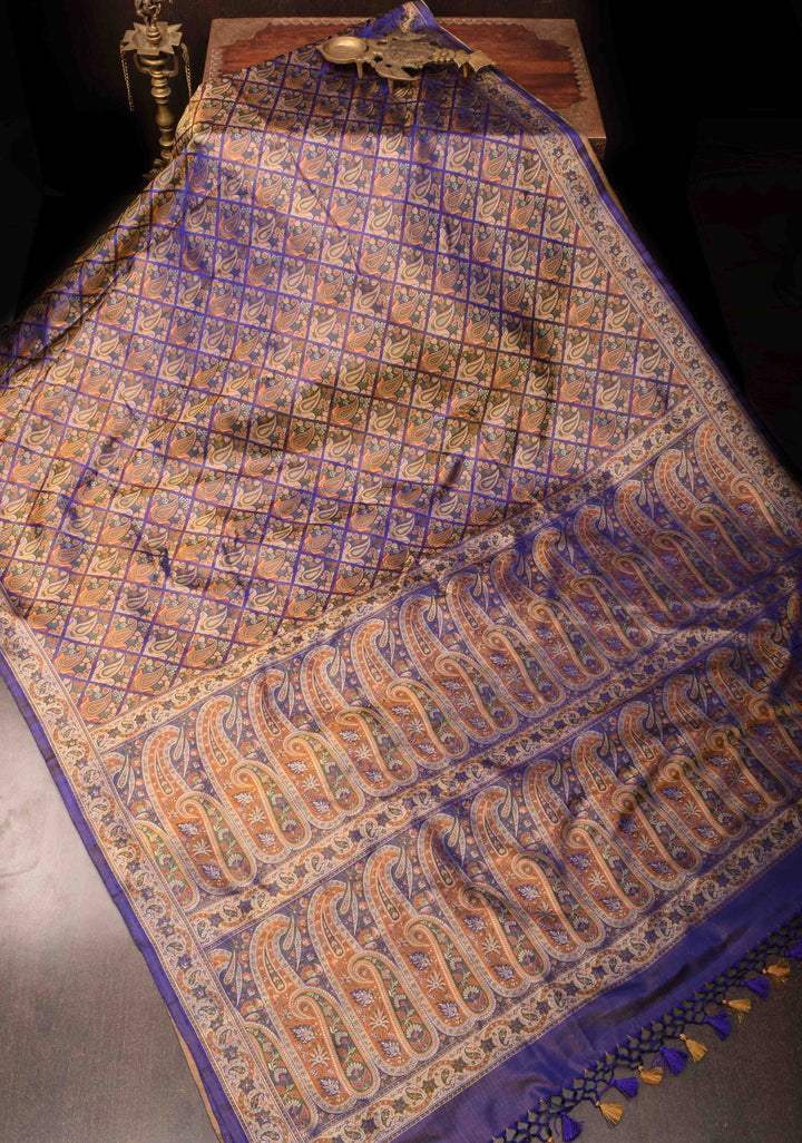 Blue Tanchoi Banarasi Satin Silk Saree with Floral Brocade  | SILK MARK CERTIFIED