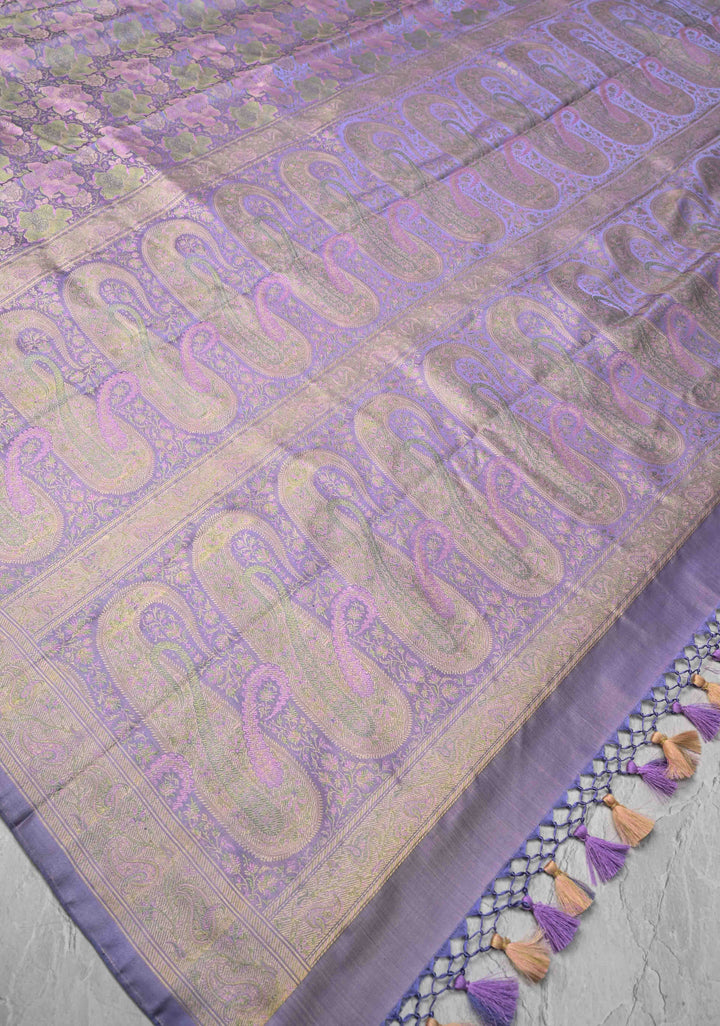 Tanchoi on Pure Banarasi Satin Silk in Dusty Amethys with Floral Jaal | SILK MARK CERTIFIED