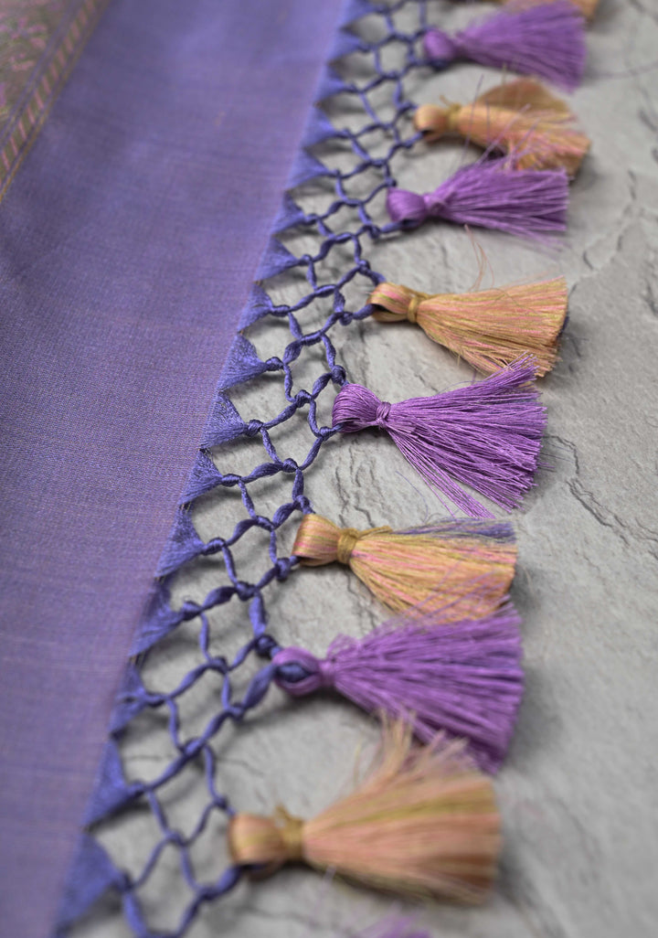 Tanchoi on Pure Banarasi Satin Silk in Dusty Amethys with Floral Jaal | SILK MARK CERTIFIED