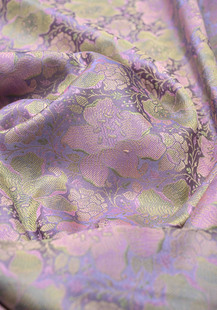 Tanchoi on Pure Banarasi Satin Silk in Dusty Amethys with Floral Jaal | SILK MARK CERTIFIED