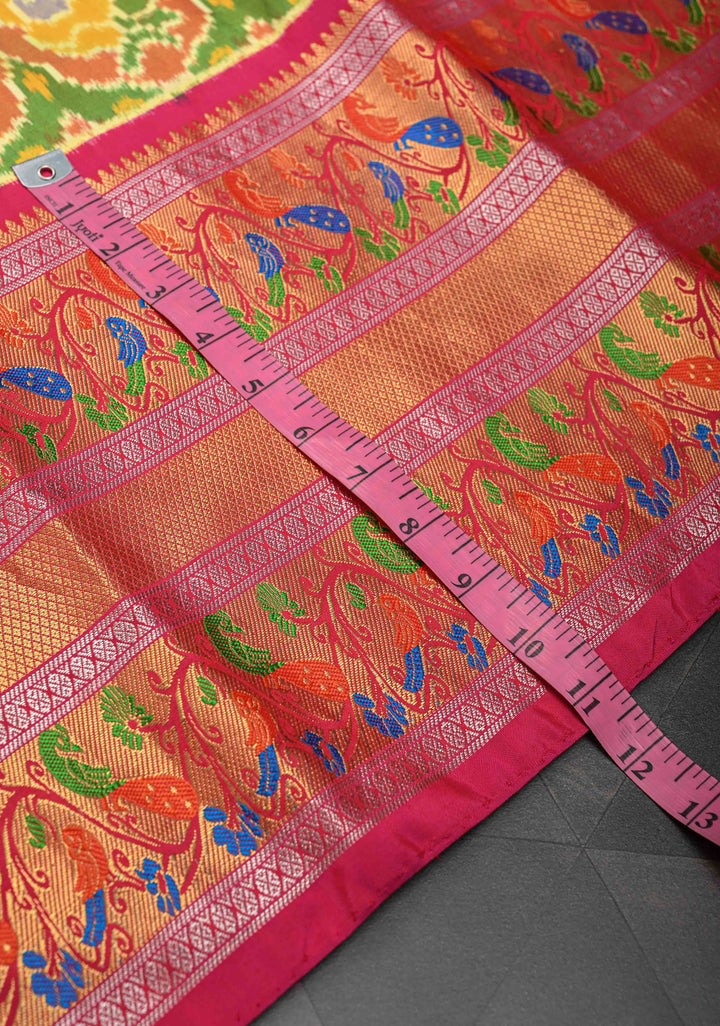 Green Exquisite Ikkat Patola Kanjivaram Saree with Paithani Style Wide Zari Border | SILK MARK CERTIFIED