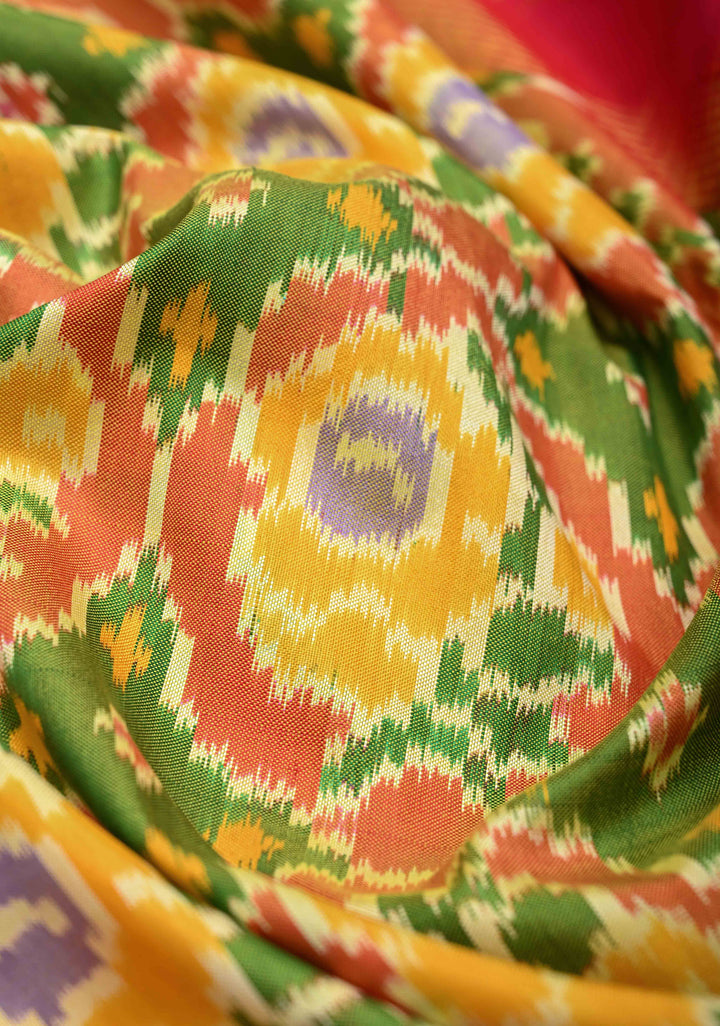 Green Exquisite Ikkat Patola Kanjivaram Saree with Paithani Style Wide Zari Border | SILK MARK CERTIFIED