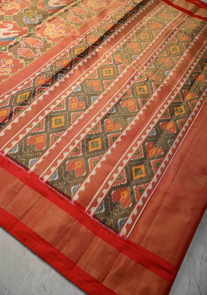 Ikkat Pochampally Pure Silk Tissue Saree with Patola Design and Tissue Border | SILK MARK CERTIFIED