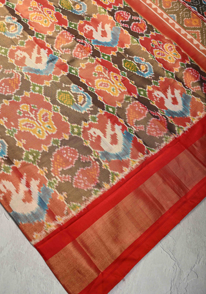 Ikkat Pochampally Pure Silk Tissue Saree with Patola Design and Tissue Border | SILK MARK CERTIFIED