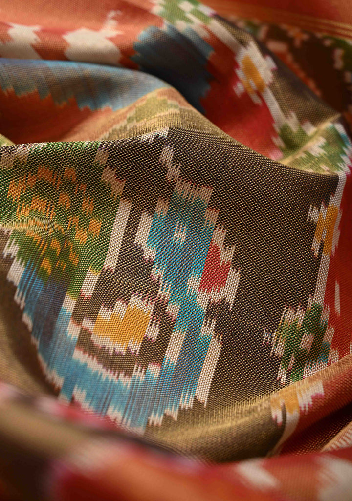 Ikkat Pochampally Pure Silk Tissue Saree with Patola Design and Tissue Border | SILK MARK CERTIFIED