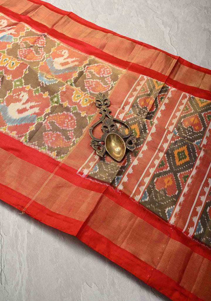 Ikkat Pochampally Pure Silk Tissue Saree with Patola Design and Tissue Border | SILK MARK CERTIFIED