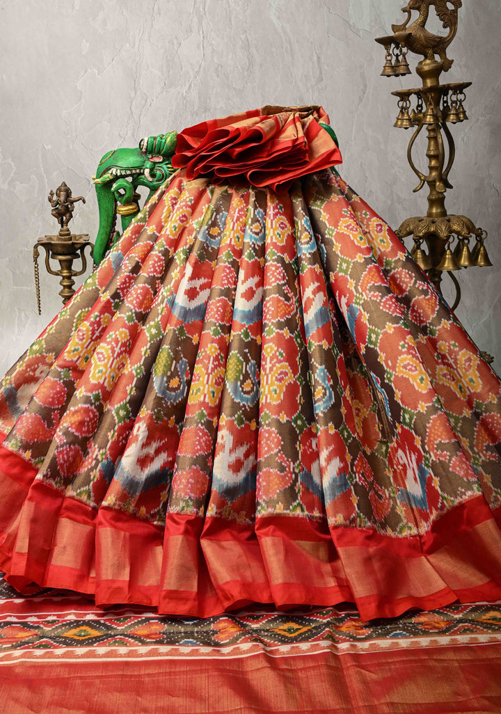 Ikkat Pochampally Pure Silk Tissue Saree with Patola Design and Tissue Border | SILK MARK CERTIFIED