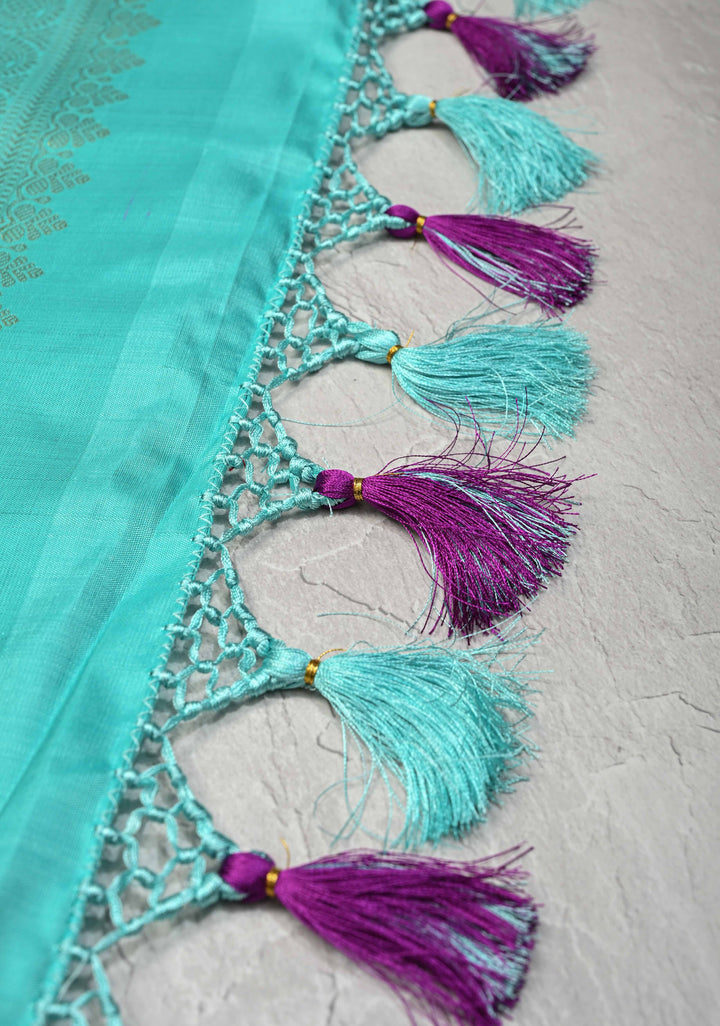 Korvai Jamuni Purple Kanjivaram Pure Silk Saree with Zari Buttas and Zari Border | SILK MARK CERTIFIED