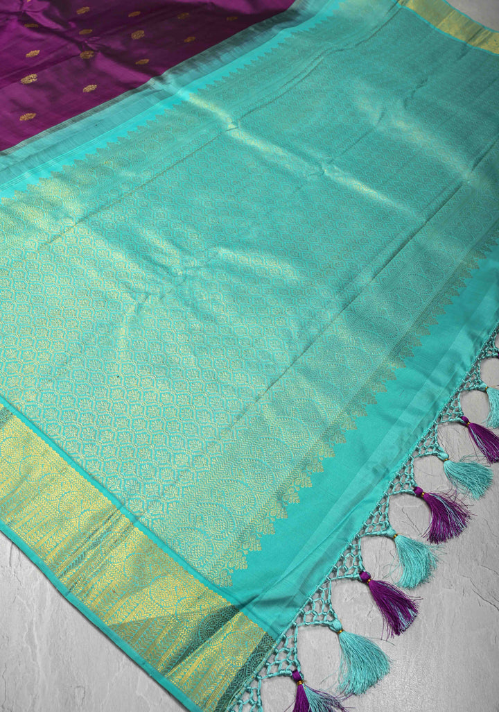 Korvai Jamuni Purple Kanjivaram Pure Silk Saree with Zari Buttas and Zari Border | SILK MARK CERTIFIED