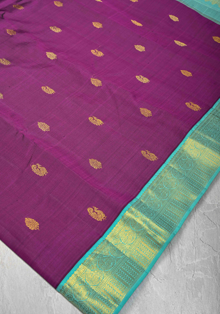 Korvai Jamuni Purple Kanjivaram Pure Silk Saree with Zari Buttas and Zari Border | SILK MARK CERTIFIED