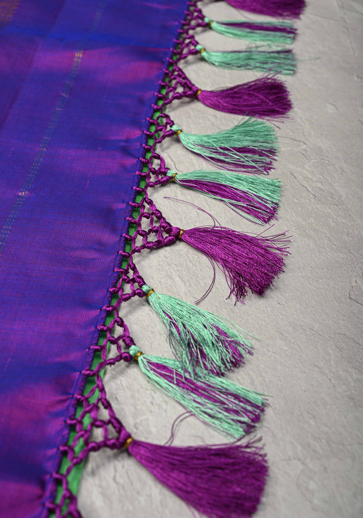 Korvai Sea Green Kanjivaram Pure Silk Saree with Zari Buttis and Contrast Zari Border | SILK MARK CERTIFIED