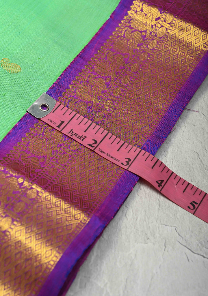 Korvai Sea Green Kanjivaram Pure Silk Saree with Zari Buttis and Contrast Zari Border | SILK MARK CERTIFIED