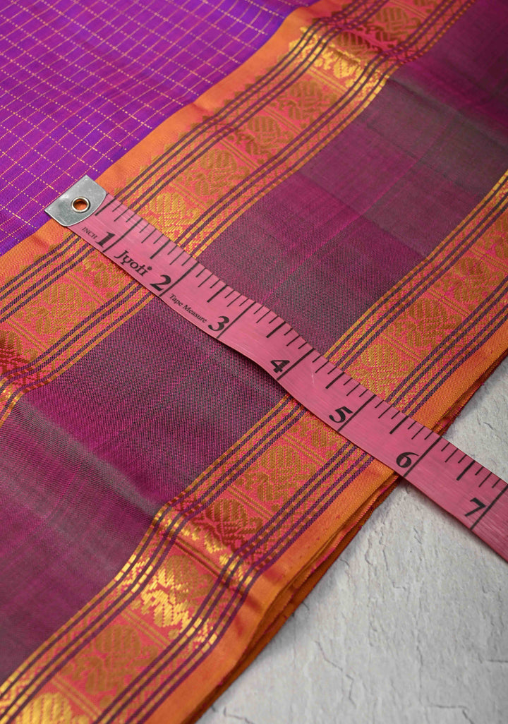 Zari Podi Kattam Purple Dual tone Kanjivaram Pure Silk Saree with  Zari Checks and Ganga Jamuna Rettaipet Border | SILK MARK CERTIFIED