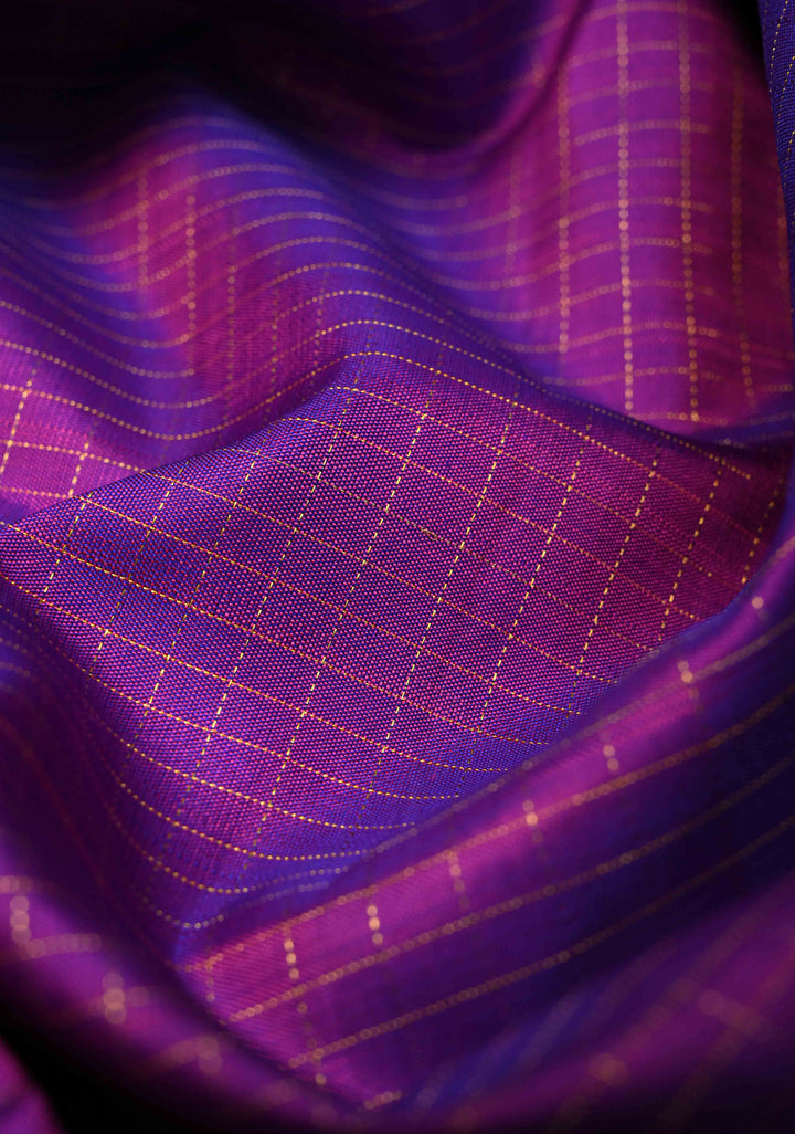 Zari Podi Kattam Purple Dual tone Kanjivaram Pure Silk Saree with  Zari Checks and Ganga Jamuna Rettaipet Border | SILK MARK CERTIFIED