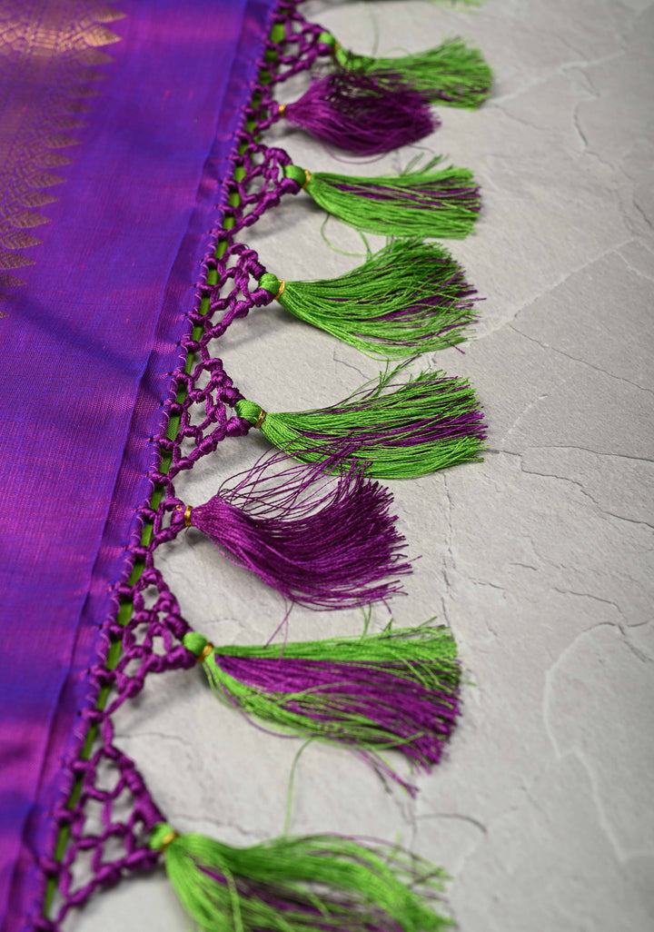 Parrot Green Kanjivaram Pure Silk Saree with Zari Buttis and Contrast Zari Border | SILK MARK CERTIFIED