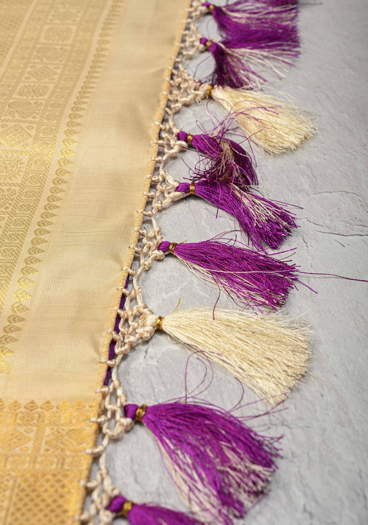 Korvai Purple Dual tone Kanjivaram Pure Silk Saree with Zari Buttis and Rettaipet Border | SILK MARK CERTIFIED