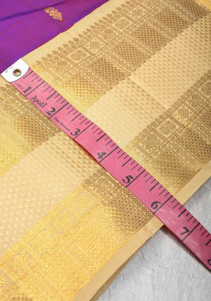 Korvai Purple Dual tone Kanjivaram Pure Silk Saree with Zari Buttis and Rettaipet Border | SILK MARK CERTIFIED