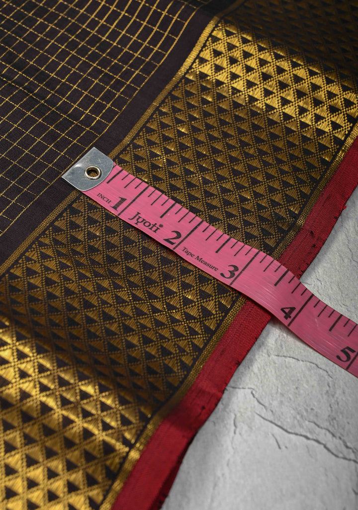 Biscuit Border Zari Kattam Black Kanjivaram Pure Silk Saree with Podi-Kattam Zari Checks and Biscuit Zari Border | SILK MARK CERTIFIED