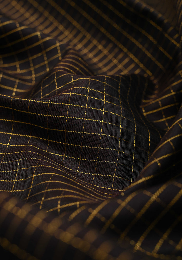 Biscuit Border Zari Kattam Black Kanjivaram Pure Silk Saree with Podi-Kattam Zari Checks and Biscuit Zari Border | SILK MARK CERTIFIED