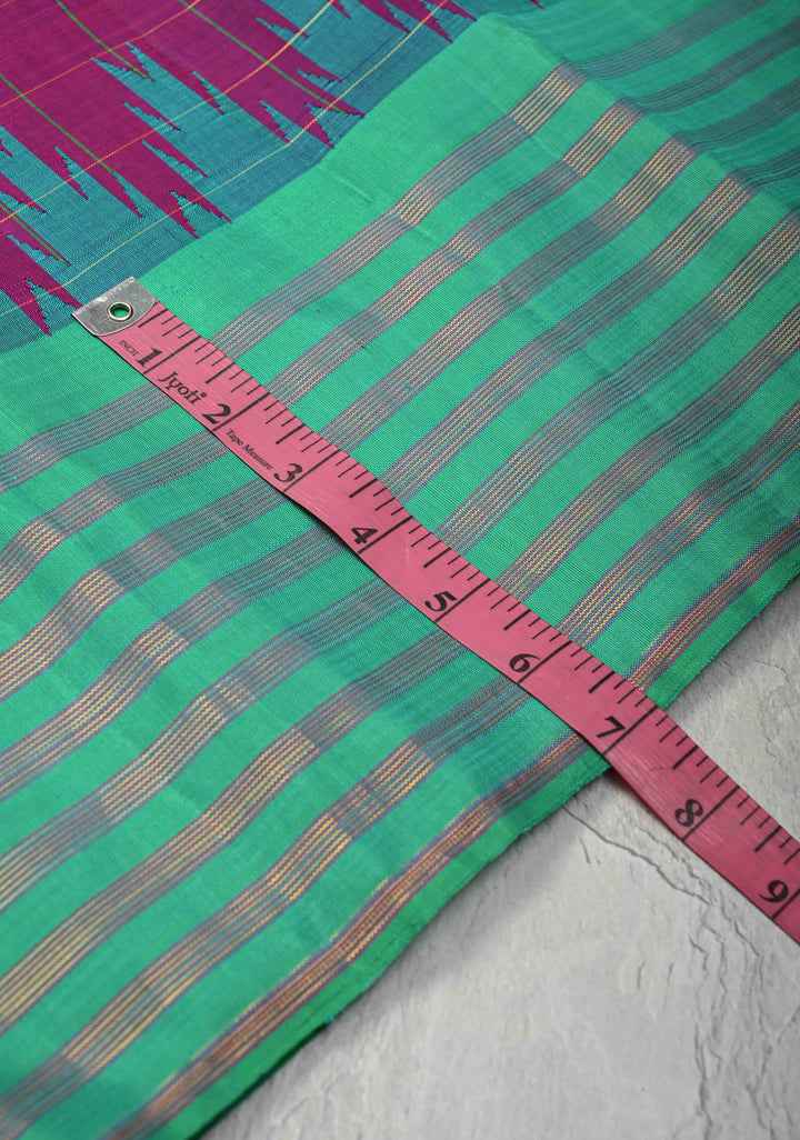 Jamuni Purple Dual tone Kanjivaram Pure Silk Saree with Checks and Contrast Temple Border | SILK MARK CERTIFIED