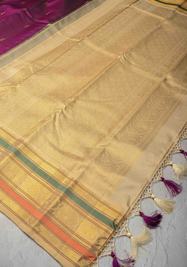 Vadamalli Purple  Kanjivaram Pure Silk Saree with Zari Buttis and Contrast Zari Border | SILK MARK CERTIFIED