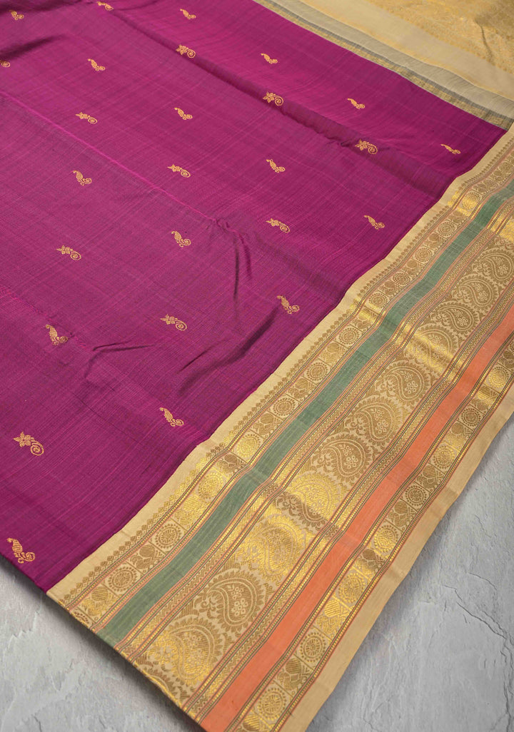 Vadamalli Purple  Kanjivaram Pure Silk Saree with Zari Buttis and Contrast Zari Border | SILK MARK CERTIFIED