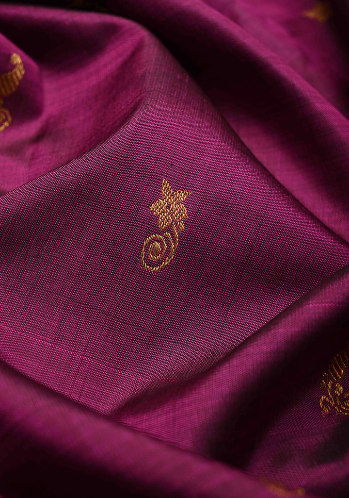 Vadamalli Purple  Kanjivaram Pure Silk Saree with Zari Buttis and Contrast Zari Border | SILK MARK CERTIFIED