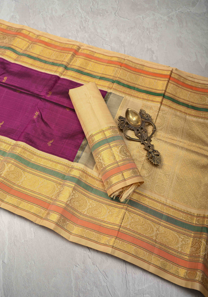 Vadamalli Purple  Kanjivaram Pure Silk Saree with Zari Buttis and Contrast Zari Border | SILK MARK CERTIFIED