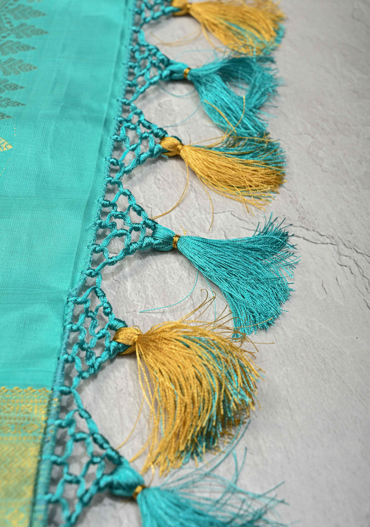 Korvai Vadamalli Purple Pure Kanjivaram with Zari Motifs and Contrast Zari Border | SILK MARK CERTIFIED