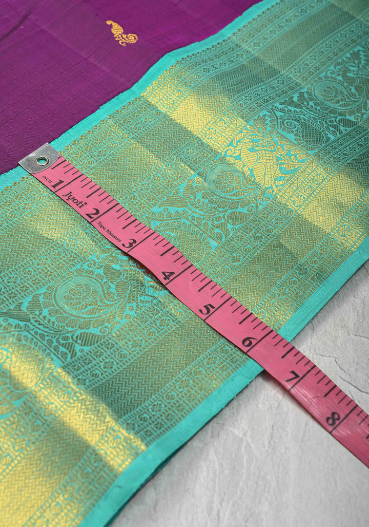 Korvai Vadamalli Purple Pure Kanjivaram with Zari Motifs and Contrast Zari Border | SILK MARK CERTIFIED