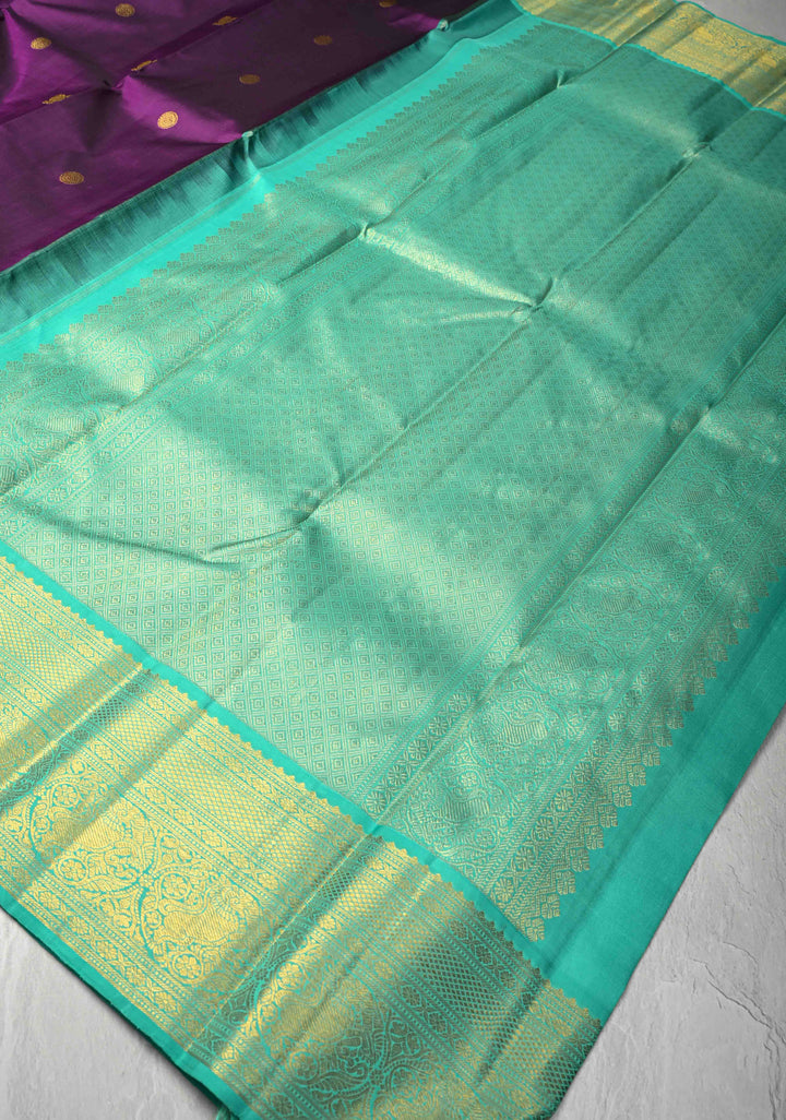 Jamuni Purple Korvai  Kanjivaram Pure Silk Saree with Zari Buttas and Contrast Zari Border | SILK MARK CERTIFIED