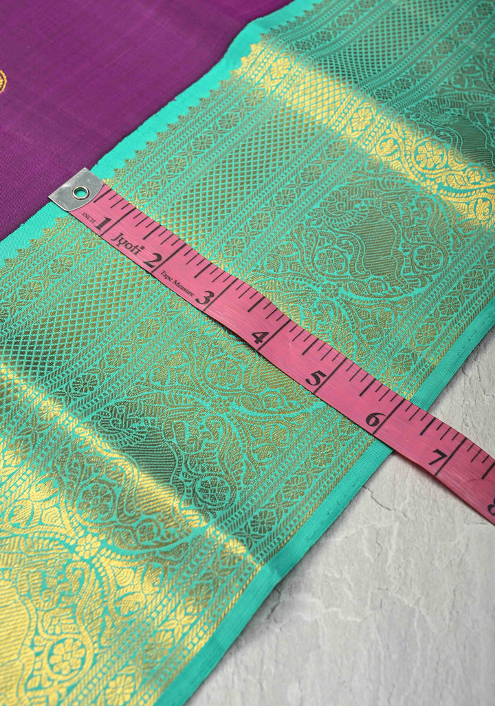 Jamuni Purple Korvai  Kanjivaram Pure Silk Saree with Zari Buttas and Contrast Zari Border | SILK MARK CERTIFIED