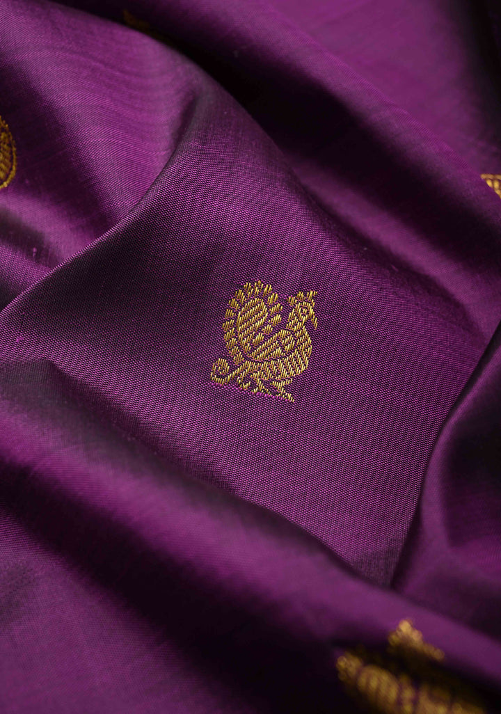 Jamuni Purple Korvai  Kanjivaram Pure Silk Saree with Zari Buttas and Contrast Zari Border | SILK MARK CERTIFIED