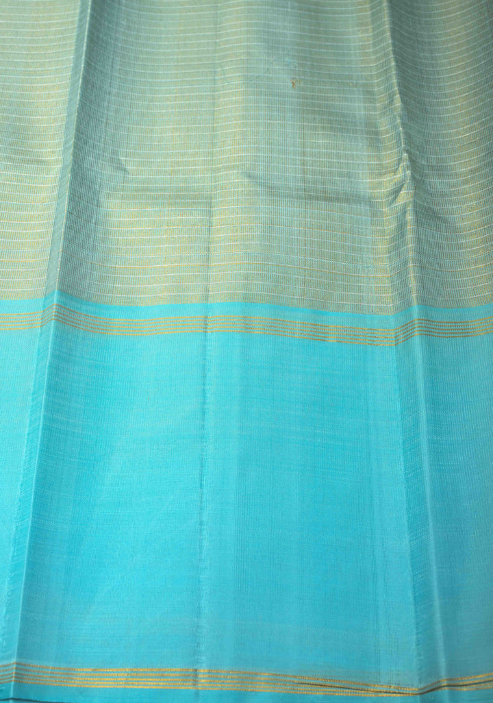 Aqua Blue Kanjivaram Pure Tissue Silk Saree with Zari Checks and Rettaipet Border | SILK MARK CERTIFIED