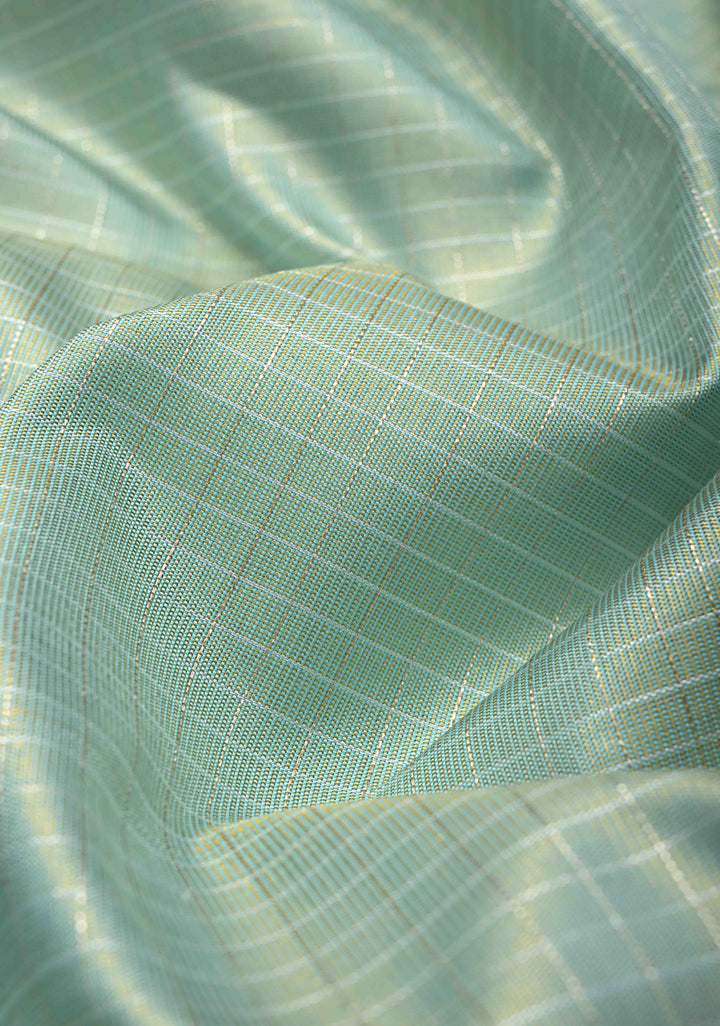 Aqua Blue Kanjivaram Pure Tissue Silk Saree with Zari Checks and Rettaipet Border | SILK MARK CERTIFIED
