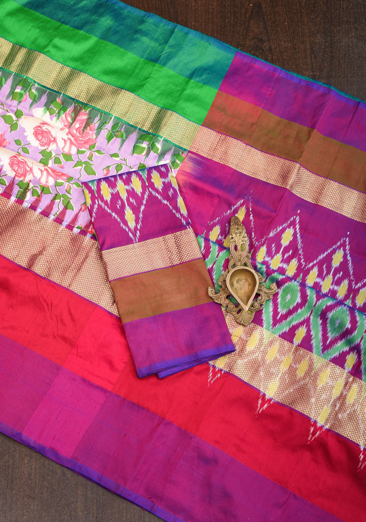 Pure Ikkat Pochampally Printed  Silk in Lilac with Grand Pallu and Zari | SILK MARK CERTIFIED