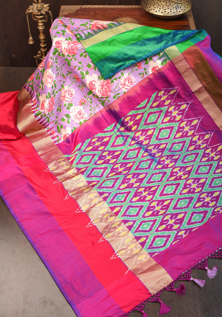 Pure Ikkat Pochampally Printed  Silk in Lilac with Grand Pallu and Zari | SILK MARK CERTIFIED