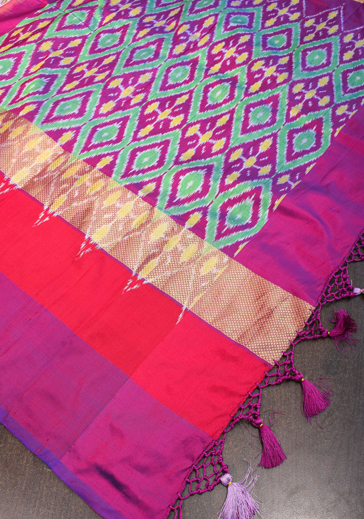 Pure Ikkat Pochampally Printed  Silk in Lilac with Grand Pallu and Zari | SILK MARK CERTIFIED