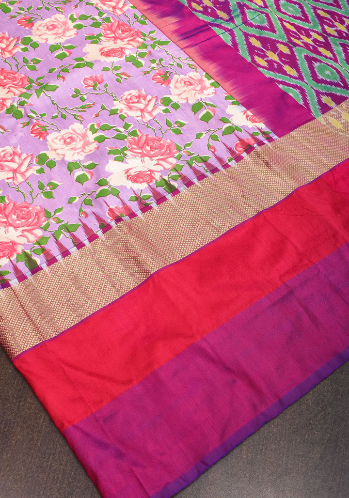 Pure Ikkat Pochampally Printed  Silk in Lilac with Grand Pallu and Zari | SILK MARK CERTIFIED