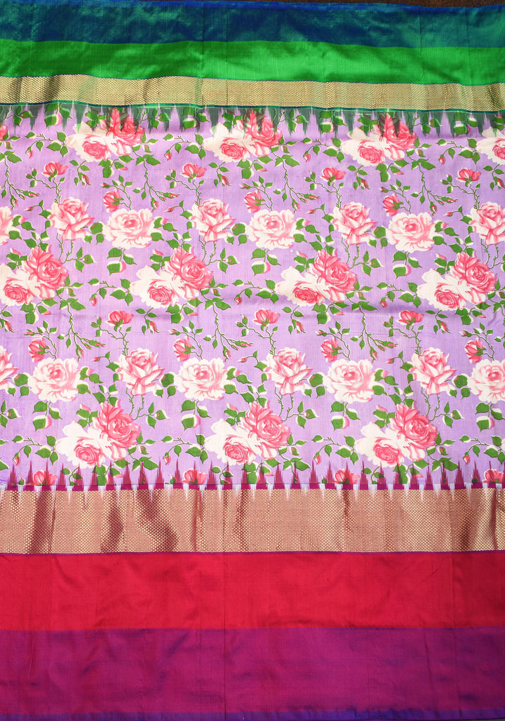 Pure Ikkat Pochampally Printed  Silk in Lilac with Grand Pallu and Zari | SILK MARK CERTIFIED