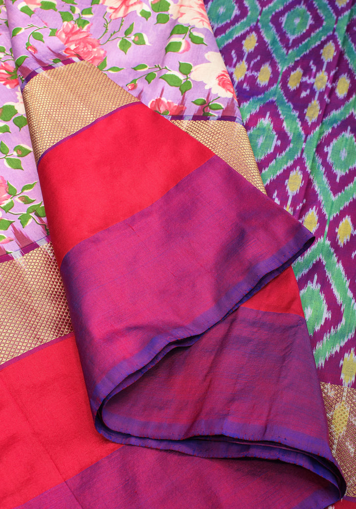 Pure Ikkat Pochampally Printed  Silk in Lilac with Grand Pallu and Zari | SILK MARK CERTIFIED