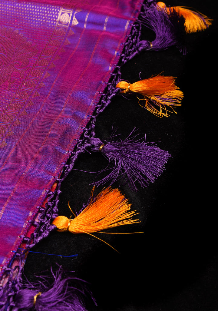 Blue-yellow Ikkat Patola Kanjivaram Fusion Silk Saree with wide zari border |SILK MARK CERTIFIED