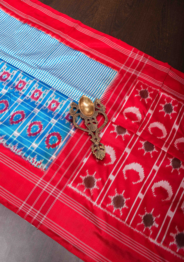Exquisite Half-Border Ikat Silk Saree with Chennai Checks and Ikat Panel Border| SILK MARK CERTIFIED