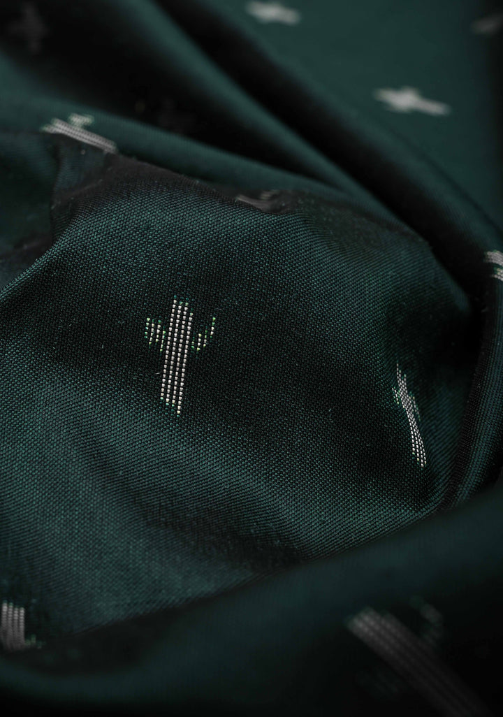 Exquisite Dark Green Ikkat Pure Silk Saree Saree with Meenakari Birds Tissue Border | SILK MARK CERTIFIED